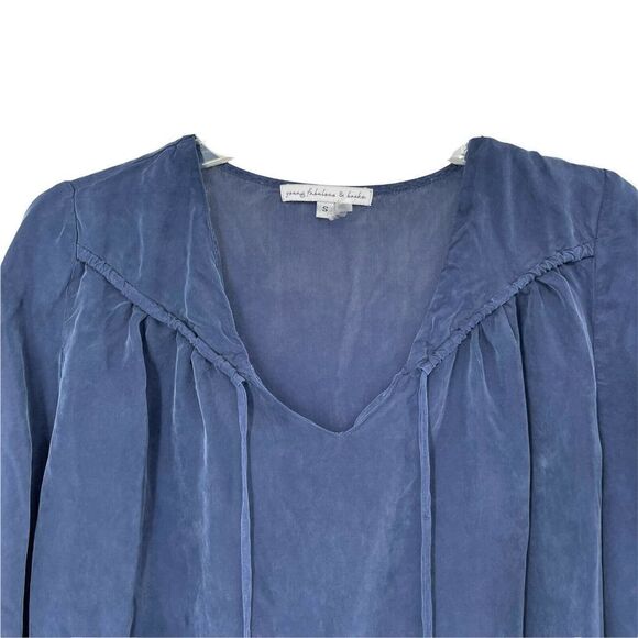 Young Fabulous & Broke Blouse Blue Silky Balloon Sleeve V Neck Womens Size S Top - Picture 2 of 9